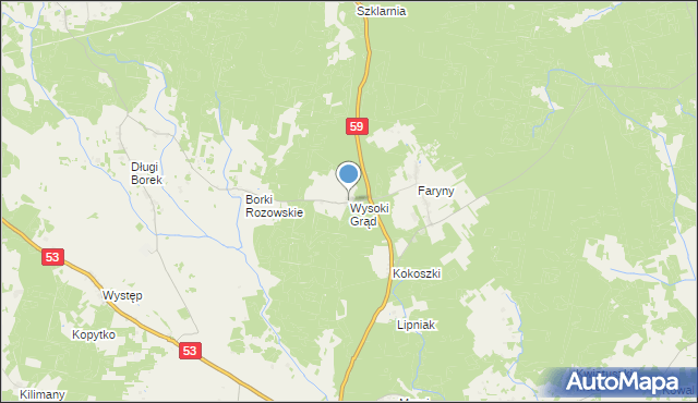 mapa Wysoki Grąd, Wysoki Grąd gmina Rozogi na mapie Targeo